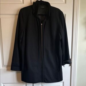 Tahari Black Trench Coat with Standing Collar